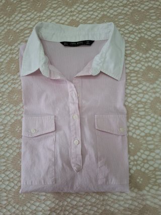 Camicia donna a righe rosa e bianche