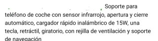 Soporte Móvil Coche Carga Inalámbrica 15W