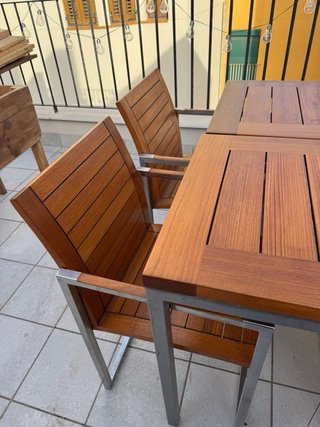 Mesa con 2 Sillas Teca/Metal Exterior/Jardin