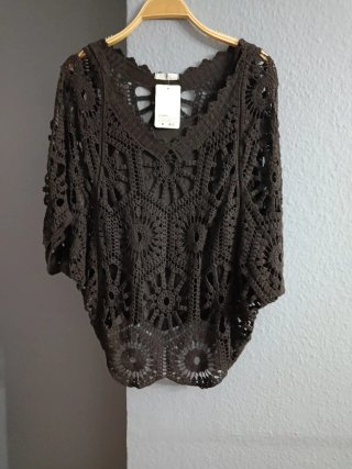 Jersey estilo ibicenco crochet marrón talla única