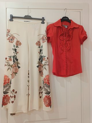 Total Look Zara Camicia Corallo e Pantaloni Florea