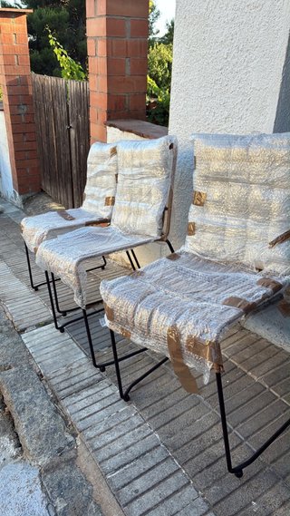 Conjunto de 4 sillas jardín madera y ratán