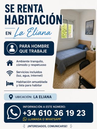 Se renta habitación en la Eliana ambiente tranquil