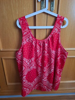 Blusa sin mangas roja con estampado paisley