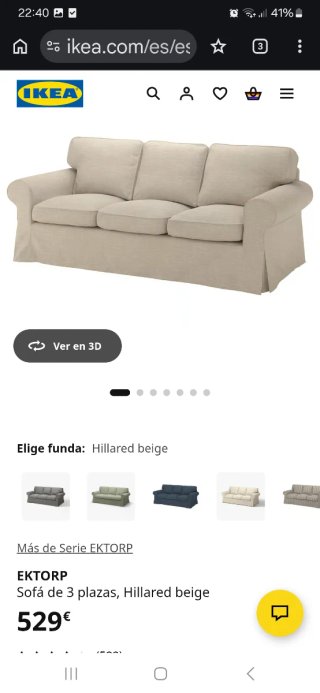 Sofá 3 plazas IKEA funda blanca