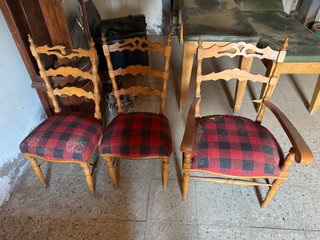 Lote 3 Sillas Madera Tapizado Cuadros
