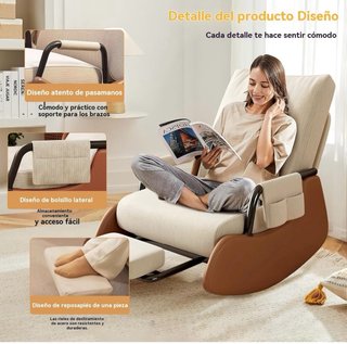 Silla Mecedora Acolchada Beige y Marrón