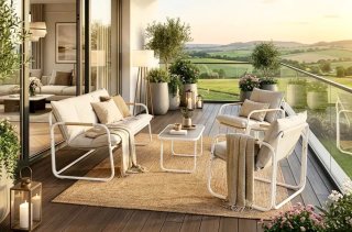 Conjunto Muebles Jardín Metal y Tela