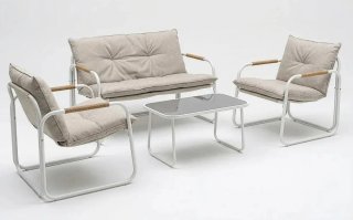 Conjunto Muebles Jardín Metal y Tela