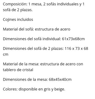 Conjunto Muebles Jardín Metal y Tela