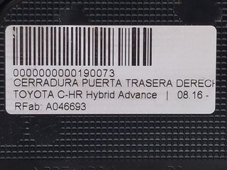TOYOTA C-HR Hybrid Advance CERRADURA PUERTA TRASERA DERECHA