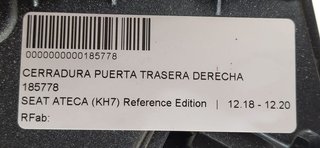 SEAT ATECA (KH7) Reference Edition CERRADURA PUERTA TRASERA DERECHA