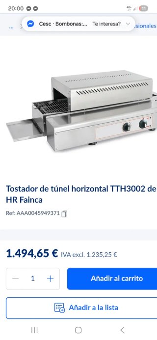 Tostadora pan de túnel, salamandra de cinta