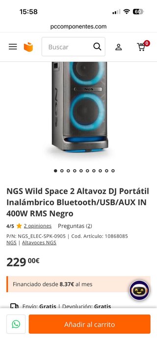 Altavoz NGS Wild Space 2 2000W Nuevo