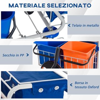 Carro de Limpieza Profesional con Saco de Basura, 2 Cubos de Lavado de Suelos de 18L, 2 Cubos de Almacenamiento de 6L, Escurridor para Mopa, Gancho y Ruedas para Hoteles y Alojamientos, 93X80X97 C...
