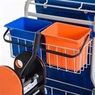 Carro de Limpieza Profesional con Saco de Basura, 2 Cubos de Lavado de Suelos de 18L, 2 Cubos de Almacenamiento de 6L, Escurridor para Mopa, Gancho y Ruedas para Hoteles y Alojamientos, 93X80X97 C...