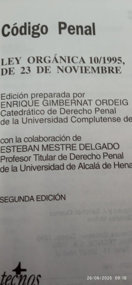 Código penal ley orgánica 10/1995, de 23 de nov...