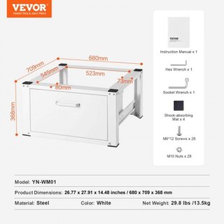Pedestal de Lavandería 686mmW x 366mmH, Plataforma Base Universal para Lavadora y Secadora con Capacidad de 299kg, Base Multifuncional de Alta Resistencia para Lavadora con Cajón y Ricos Accesorios