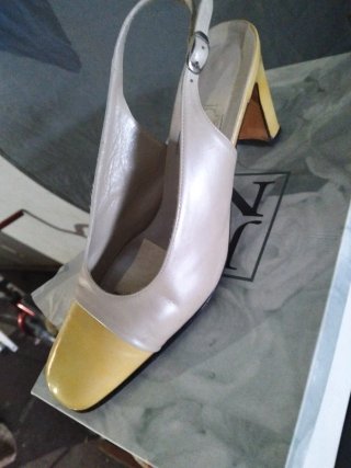 Zapatos de tacón slingback beige y amarillo T37