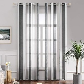 Cortinas Rayas Gris y Blanco (2 Piezas)