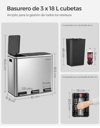 Cubos de basura SONGMICS 3 compartimentos