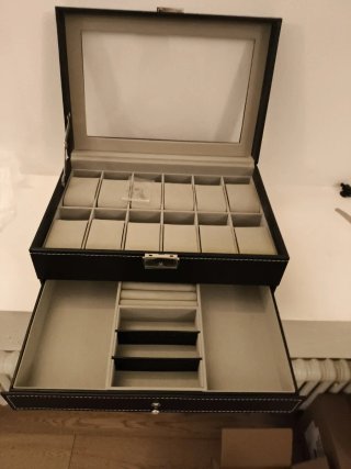 Scatola porta orologi in pelle nera e beige