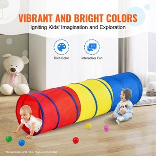 Túnel de Juego para Niños, Colorido Túnel de Arrastre para Bebés o Mascotas, Regalo Colapsable para Niños y Niñas, Túnel de Juego Interior y Exterior Multicolor Rojo/Azul/Amarillo