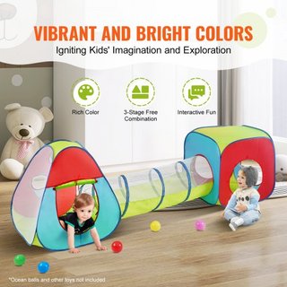 Tienda de Juego 3 en 1 para Niños con Túnel para Niños, Niñas, Bebés y Niños Pequeños, Casa de Juego Plegable para Interior/Exterior con Bolsa de Transporte y Correas de Sujeción como Regalos de C...