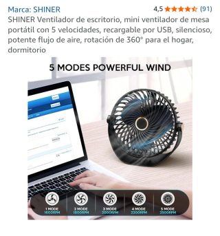 Ventilador SHINER Escritorio USB 5 Velocidades