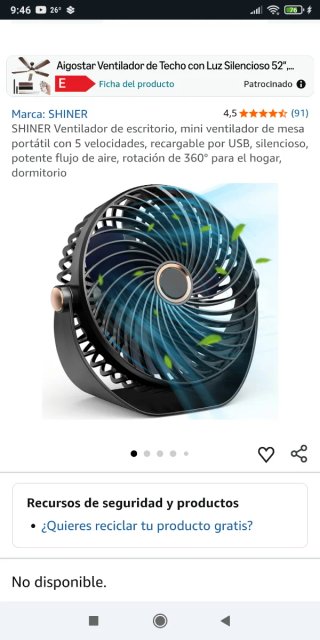 Ventilador SHINER Escritorio USB 5 Velocidades