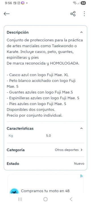 Protecciones Artes Marciales Fuji Mae