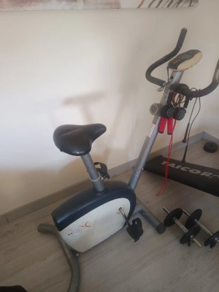 Bicicleta Estática Gris y Blanca