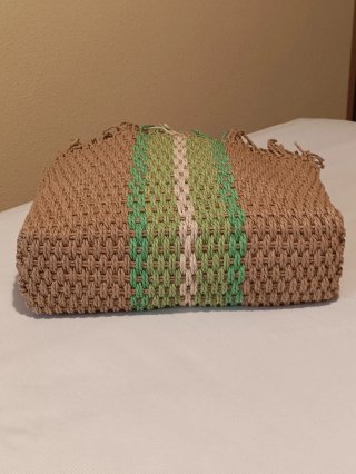 Bolso shopper rafia beige y verde