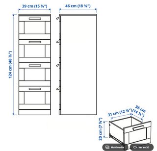 Cómoda Ikea 4 cajones con frontal cristal