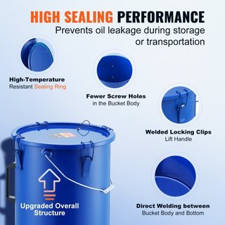 Cubo de Grasa para Freír, Caddy de Desecho de Aceite de 22.7L, Cubo de Aceite para Freír de Acero al Carbono con Recubrimiento a Prueba de Óxido, Contenedor de Transporte de Aceite con Tapa, Clips...