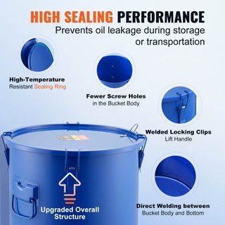 Cubo de Grasa para Freír, Caddy de Desecho de Aceite de 10 Gal, Cubo de Aceite para Freír de Acero al Carbono con Recubrimiento a Prueba de Óxido, Contenedor de Transporte de Aceite con Tapa, Clip...