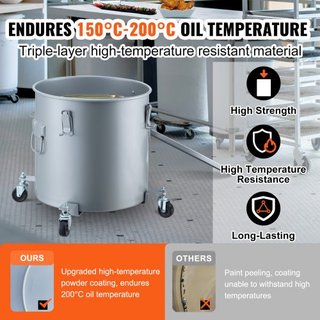 Cubo de Grasa para Freír, Caddy de Desecho de Aceite de 10 Gal con Base de Ruedas, Recubrimiento a Prueba de Óxido de Acero al Carbono, Contenedor de Transporte de Aceite con Tapa, Clips de Bloque...