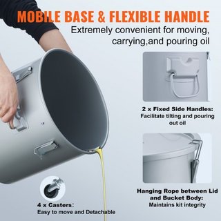 Cubo de Grasa para Freír, Caddy de Desecho de Aceite de 10 Gal con Base de Ruedas, Recubrimiento a Prueba de Óxido de Acero al Carbono, Contenedor de Transporte de Aceite con Tapa, Clips de Bloque...