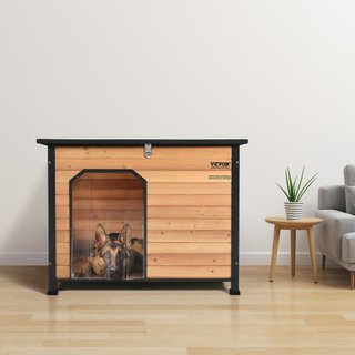 Casa para Perros al Aire Libre, Casa para Perros Aislada e Impermeable con Suelo Elevado, Casa para Perros de Madera Antimordeduras con Estructura de Hierro, Techo Abierto, para Perros Medianos a ...