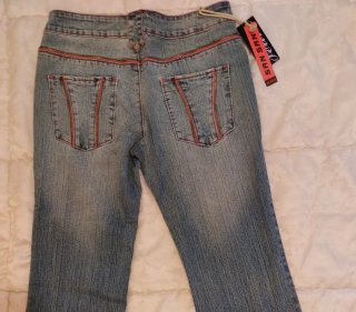 Pantalón vaquero campana vintage cremalleras rosas