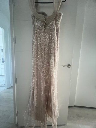 Vestido de fiesta pedrería beige XL