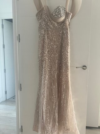 Vestido de fiesta pedrería beige XL