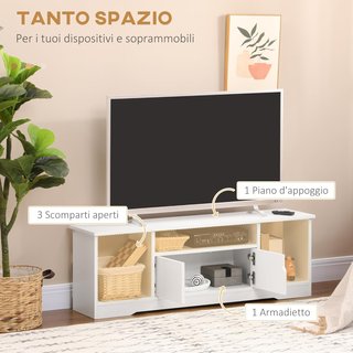 Mueble Porta TV Hasta 42'' Con Armario Y Estantes Abiertos, Mueble TV para Sala Y Salón en Madera, 120X30X41Cm, Blanco