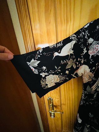 Vestido Morgan Negro Estampado Flores y Aves