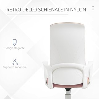 Silla De Oficina, Silla De Escritorio Ergonómica Con Soporte Lumbar, Respaldo Alto Y Apoyabrazos, Silla De Estudio Giratoria En Tela Con Función De Balanceo Y Altura Ajustable, Rosa