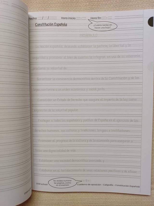 Cuaderno Oposición - Caligrafía - Constitución