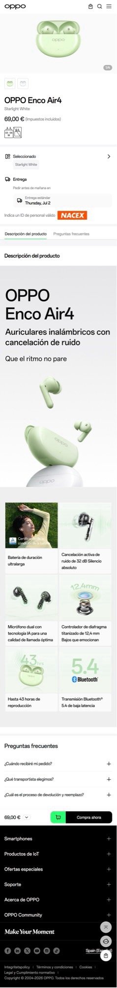 OPPO Enco Air4 Auriculares Blancos Precintados