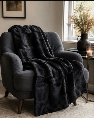Coperta/Tappeto in vera pelle con pelo nero120x120