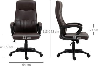 Silla De Oficina Ergonómica, Silla Giratoria Con Respaldo Alto Y Balanceo, Altura Ajustable Y Ruedas, 61.5X66X113-123Cm, Marrón