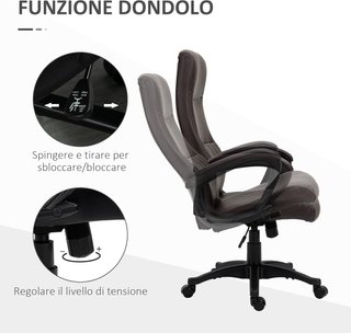 Silla De Oficina Ergonómica, Silla Giratoria Con Respaldo Alto Y Balanceo, Altura Ajustable Y Ruedas, 61.5X66X113-123Cm, Marrón